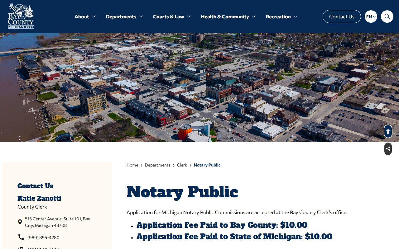 Bay County County Clerk notary public application process and records