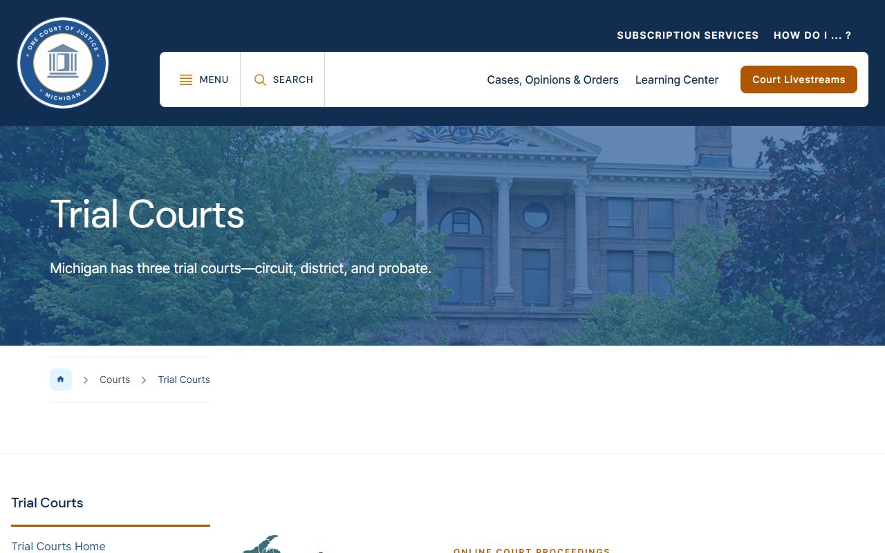 Michigan trial courts page describing the courts behind Bay County court dockets