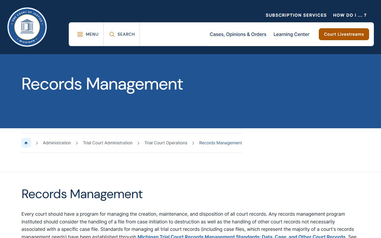 Michigan records management rules shaping Bay County court records