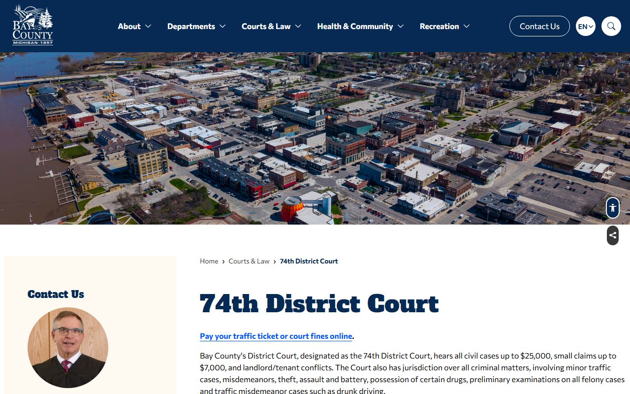 Bay County 74th District Court records and jurisdiction page