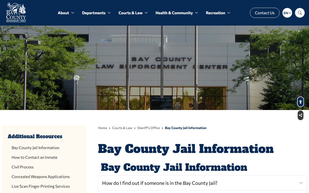 Bay County jail and arraignment records information page