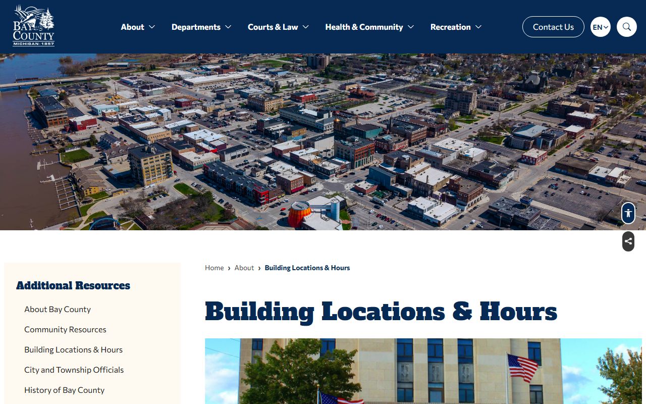 Bay County building locations and hours page for court records access