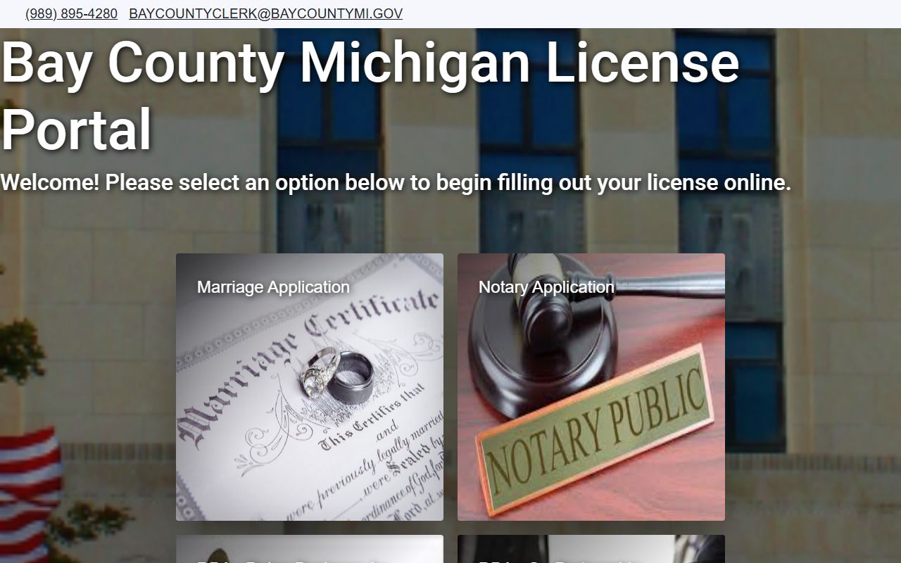 Bay County online marriage application portal for a marriage license