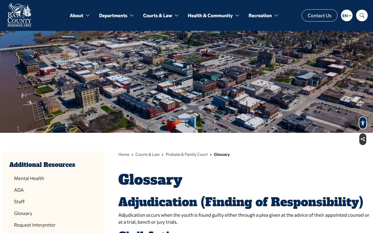 Bay County probate glossary page explaining estate and guardianship terms